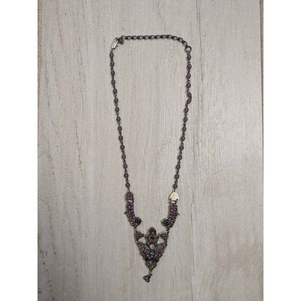 ARTISAN AYALA BAR BEADED GLASS MULTI COLOR STERLING NECKLACE UNIQUE